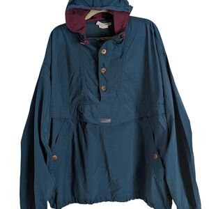 Columbia Vintage Teal and Maroon Hooded Kangaroo Pocket Anorak Windbreaker